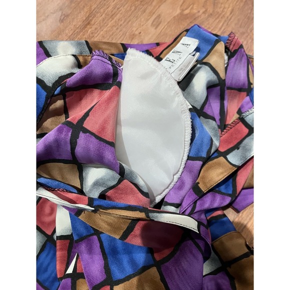 ERENA Vintage Blouse Sz Large Purple Fuchsia Pink Geometric Patchwork Look Shirt - Picture 7 of 7